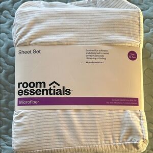 Room Essentials Striped White Microfiber new Sheet Set